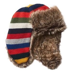 GAP Red and Green Trapper Hat with Faux Fur